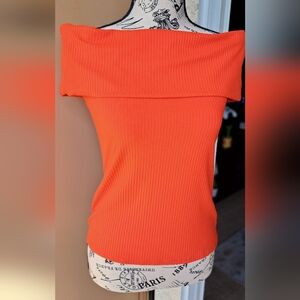 A New Day Off-Shoulder Orange Ribbed Top